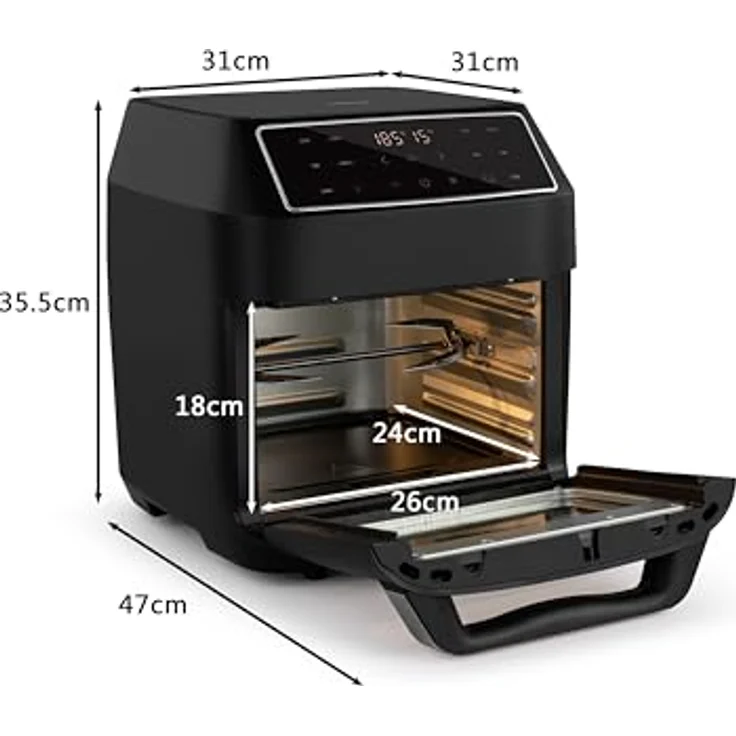 Linsar Heißluftfritteuse 12 Liter, Multifunktions Mini Backofen, 10 in 1 Heissluftfritteuse mit digitalem LED-Display, 6 Zubehör, 1700W, Schwarz – Bild 2