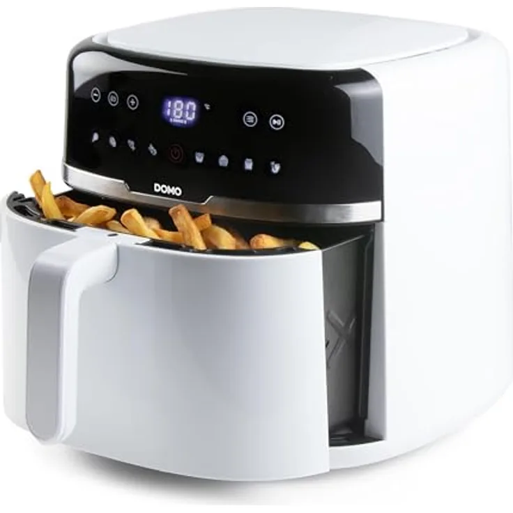 DOMO DO1148FR Deli-fryer/Heißluftfritteuse - 8 L - 1800 W - Weiß, Heißluft-Fritteuse mit Touch-Bedienung und 8 automatischen Programmen