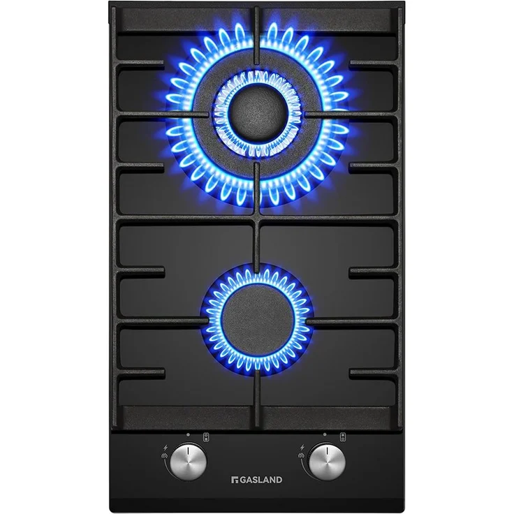 GASLAND Gas-Kochfeld GH2302BG1FC, 2-flammiges Gaskochfeld mit Wok-Brenner, 30 cm, 5200 W, LPG/Erdgas, Glasoberfläche, Zündautomatik
