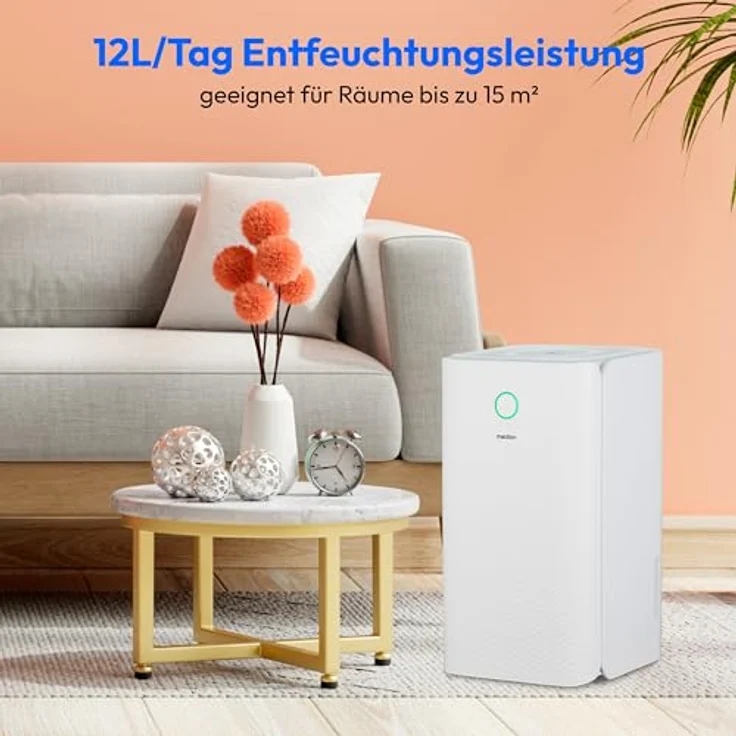 MEDION DH12 Luftentfeuchter (elektrisch, 12Liter/23h, bis zu 15qm, 38db leise, Badezimmer, Schlafzimmer, 2 Liter Wassertank, Wäschemodus, Timer, Bodenrollen, MD12047) – Bild 2