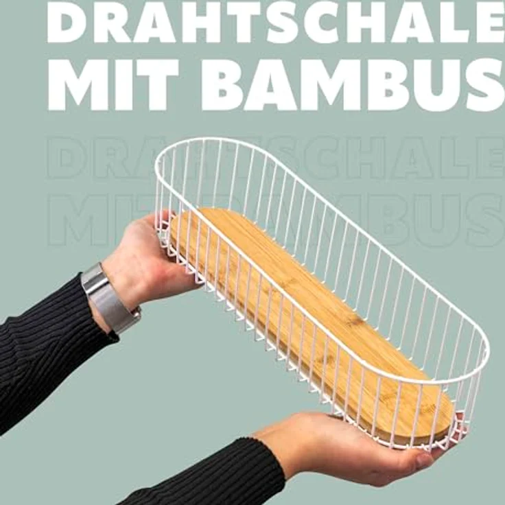 eluno Drahtschale mit Bambusboden, Obst- und Brotkorb, matt (Weiß) – Bild 3