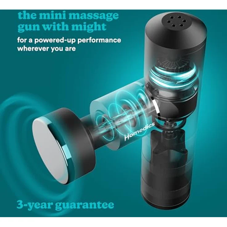 HoMedics MYTI Mini Massagepistole mit Wärmefunktion - Handmassagegerät elektrisch im Taschenformat mit 5 Aufsätzen & 4 Vibration Intensitätsstufen - Schwarz – Bild 2