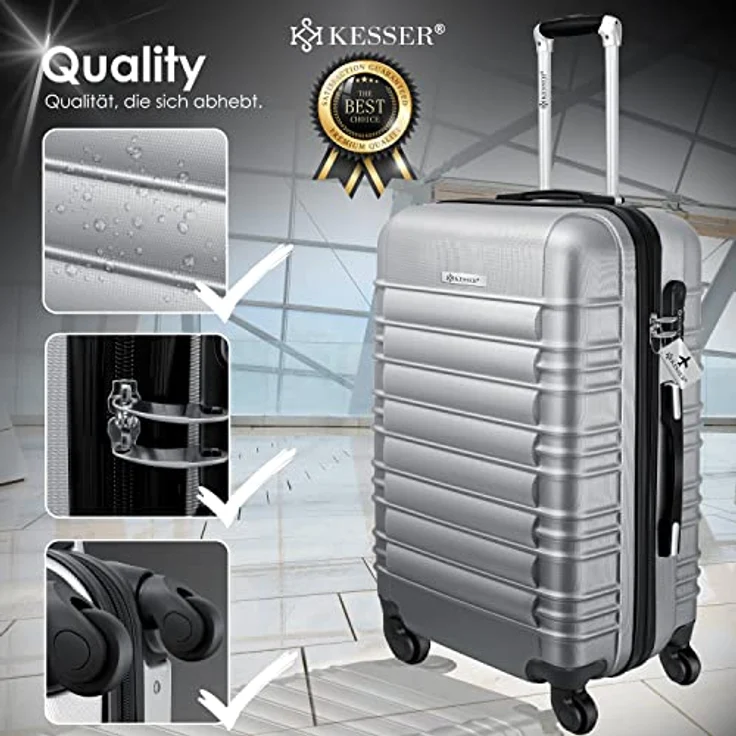 KESSER® 3pcs Hartkoffer Koffer Set Reisekoffer Set Trolley Koffer inkl. Gepäckwaage + Gepäckanhänger Rolling Kofferschloss 4 Rollen ABS Hartschale Teleskopgriff M-L-XL, Silber – Bild 3