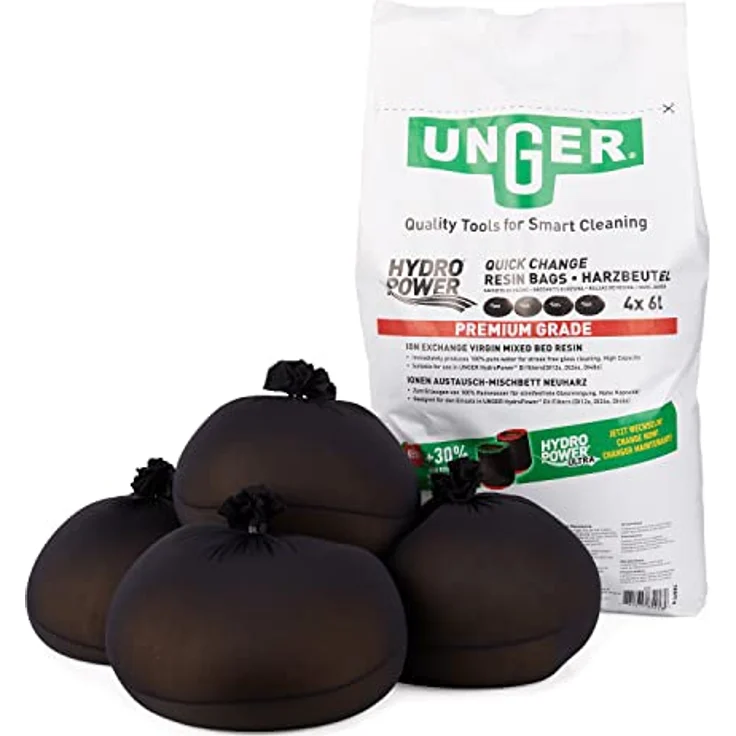 UNGER QuickChange Harzbeutel 24 l (4 Beutel, für Reinwasser-Reinigung, Harztaschen, vorportioniert Premium Ionen-Austauschharz) DIB84 – Bild 1
