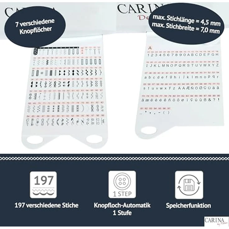 Carina Nähmaschine CARINA De Luxe Computer Nähmaschine, Über 210 Stichmuster, Aluminium Druckguss-Torso - Preisvergleich – Bild 3