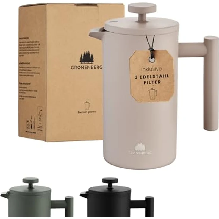 Groenenberg French Press Earth 600 ml, Kaffeepresse aus Edelstahl mit Thermo Warmhalte-Funktion, langlebig und robust, in bunten Farben erhältlich – Bild 1
