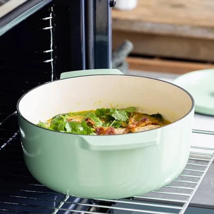 KitchenAid Cast Iron 26cm/5,2L Kasserolle mit Deckel, PFAS-freie Emaille Innenseite,Induktion,Ergonomischer Griff,Ofenfest bis 260°C,Pistachio – Bild 4