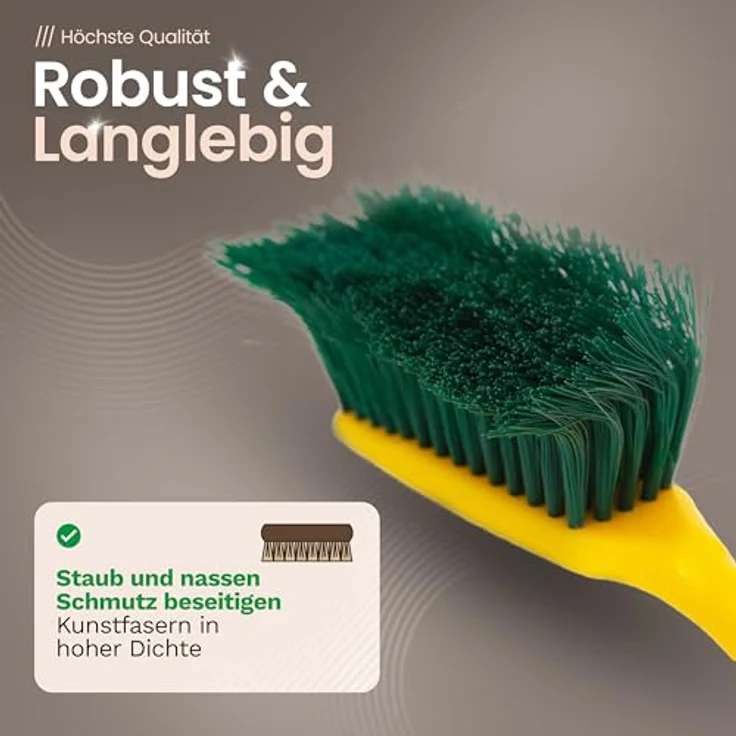 Novaliv 5X Kehrgarnitur Jumbo, 2-tlg. Set aus Kunststoff in Grün und Gelb, Handfeger mit gebogenen Borsten und Kehrschaufel mit Gummilippe – Bild 5