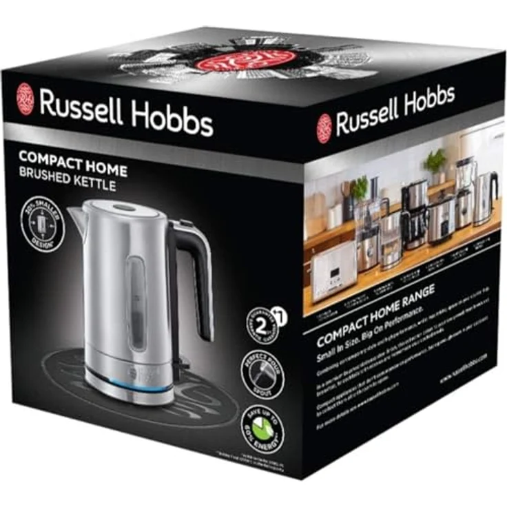 Russell Hobbs Mini-Wasserkocher Compact Edelstahl, 0,8l, 2200W, LED Beleuchtung, Kalkfilter, optimierte Ausgusstülle, platzsparend, kleiner Reisewasserkocher, kompakter Teekocher 24190-70 – Bild 2
