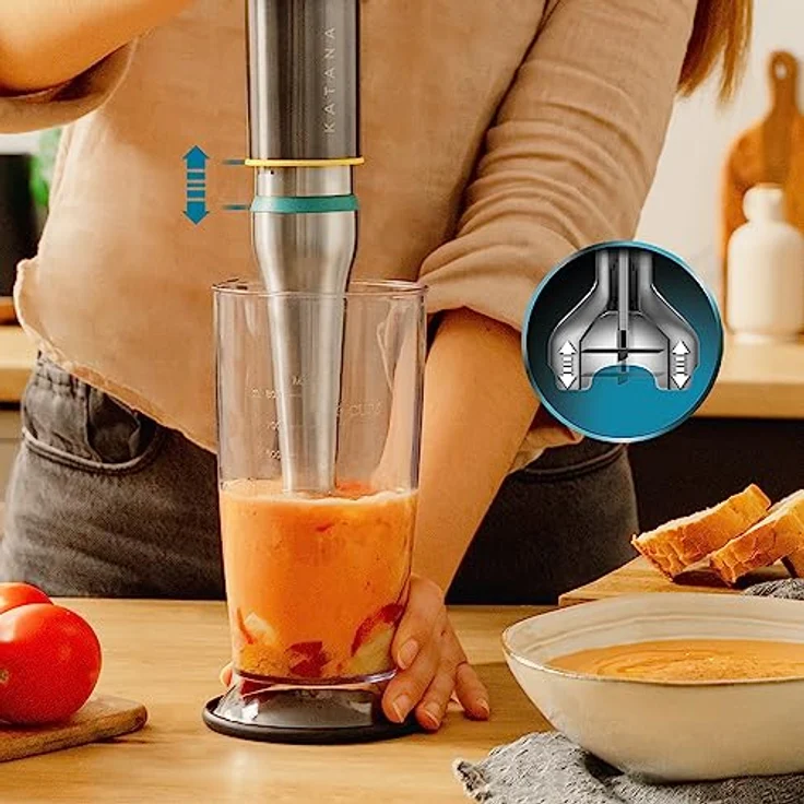 Cecotec Stabmixer Katana TotalDestroy 1500XL, 1500 W, 21 Geschwindigkeiten, Turbo, Doppelklingensystem mit 4 Klingen aus schwarzem Titan, Spritzschutzhaube, 800 ml Glas, schwarz – Bild 5