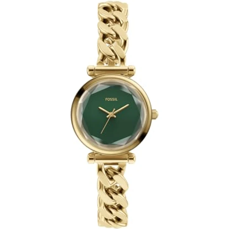 Fossil Carlie ES5441 Damen 28MM Goldfarbene Edelstahluhr mit grünem Zifferblatt und 50m Wasserdichtigkeit – Bild 1