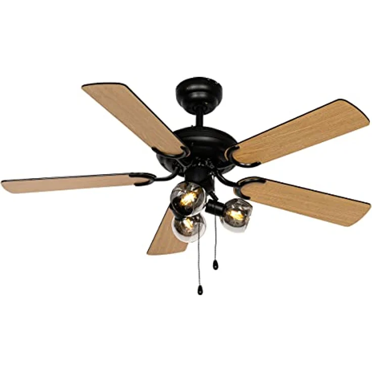 Qazqa - Industrie Vintage Deckenventilator schwarz mit Zugschalter 3-flammig - Mistral Vidro - Stahl Rund - LED geeignet E14 – Bild 3