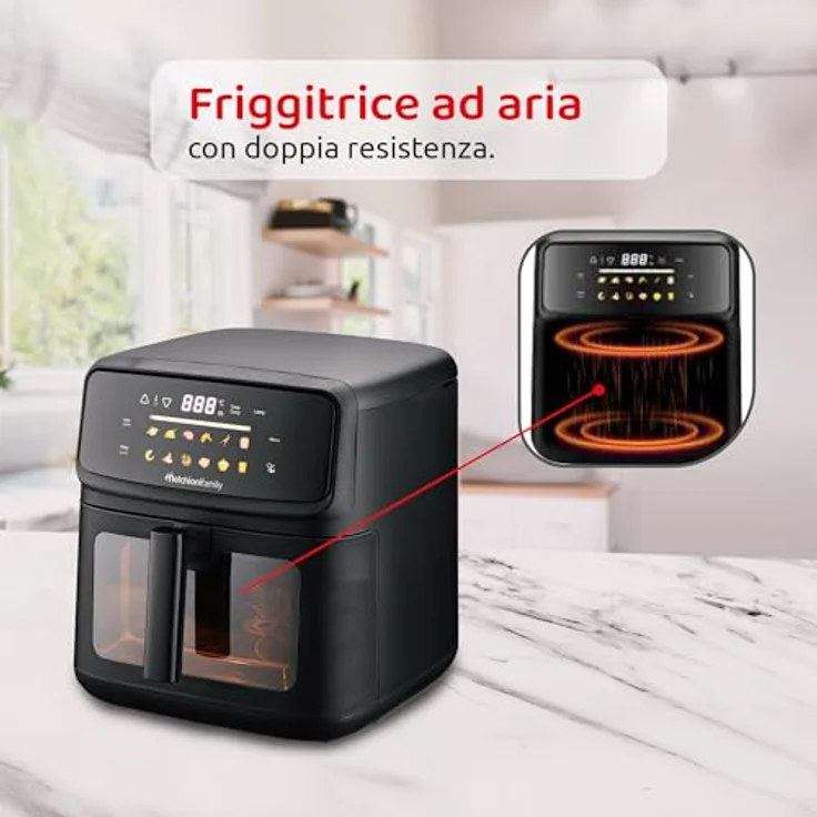 Melchioni Family Heißluftfritteuse Martina, 10 l, 2100 W, 12 Programme, digitales LED-Display, schwarz – Bild 4