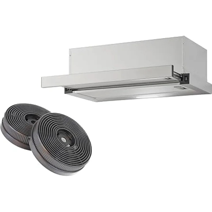 Yuna ALVA FS60B inklusive Kohlefilter | Unterbauhaube | Breite 60 cm | Luftstrom 358 m³/h | Edelstahlblende | LED-Beleuchtung | Dunstabzugshaube | Umluft & Abluft geeignet | 30,4 kWh/Jahr | 64 dBA