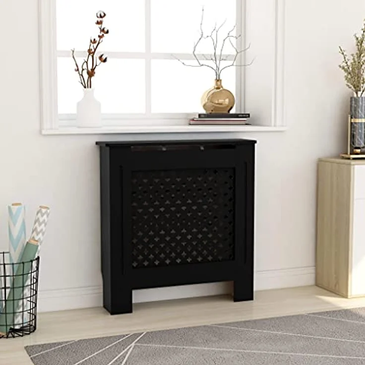 vidaXL MDF Heizkörperverkleidung, Schwarz, modernes Lattenrost-Design, 78 cm – Bild 2