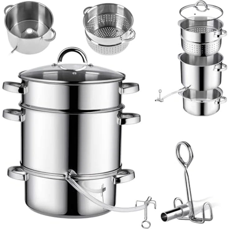 KADAX Dampfentsafter Ruka 8L, Edelstahl Universal-Entsafter mit Glasdeckel, spülmaschinengeeignet, für Gas-, Elektro-, Keramik- und Induktionsherde (Silber) – Bild 1