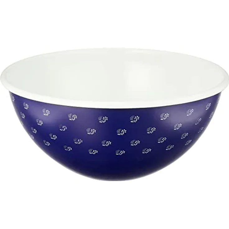 Riess, 0464-074, Obst- und Salatschüssel 22, COUNTRY - DIRNDL, Durchmesser 22 cm, Höhe 10.5 cm, Inhalt 2.50 Liter, Emaille, dirndlblau, blau/weiß, Induktion