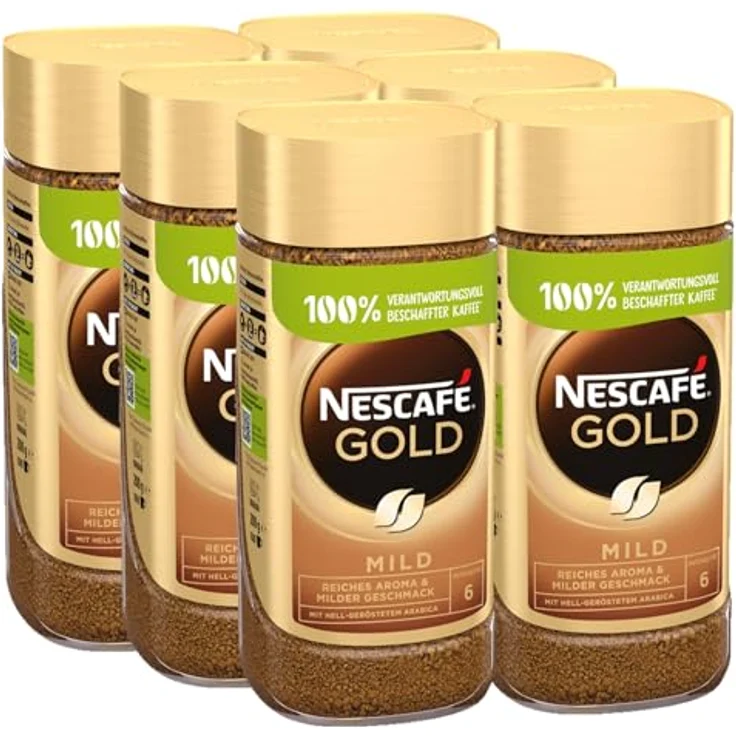 Nescafé Gold Mild, löslicher Bohnenkaffee aus erlesenen Arabica-Kaffeebohnen, Instant-Pulver, koffeinhaltig & aromatisch, 6er Pack (6 x 200 g) – Bild 2