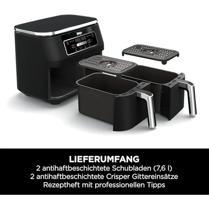 Ninja Foodi Dual Zone Airfryer AF200EU Heißluftfritteuse, 2 Fächer, 7,6 l, 4-in-1, ohne Öl, Max Crisp, Braten, Aufwärmen, Schwarz – Bild 2
