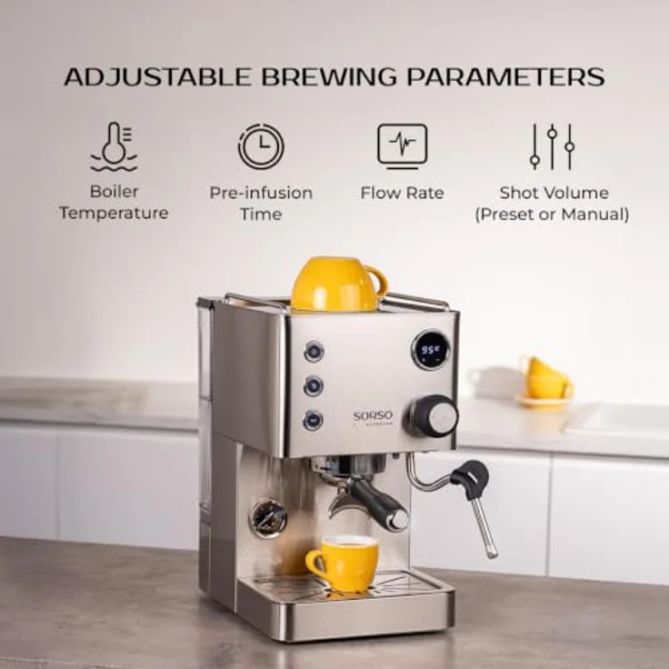 SORSO Espresso Siebträgermaschine, Edelstahl, halbautomatisch mit 550-ml-Kessel, PID-Temperaturregelung und digitalem LCD-Display – Bild 7