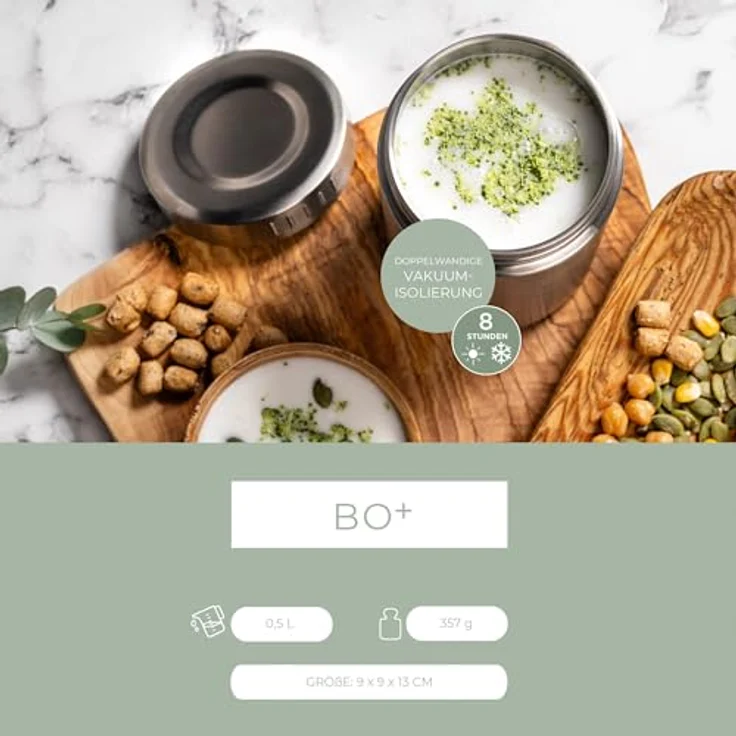 ECO Brotbox Isolierbehälter BO+ - Edelstahl Isolierbehälter - Rund, 500 ml, warmhaltend bis zu 8 Stunden – Bild 2