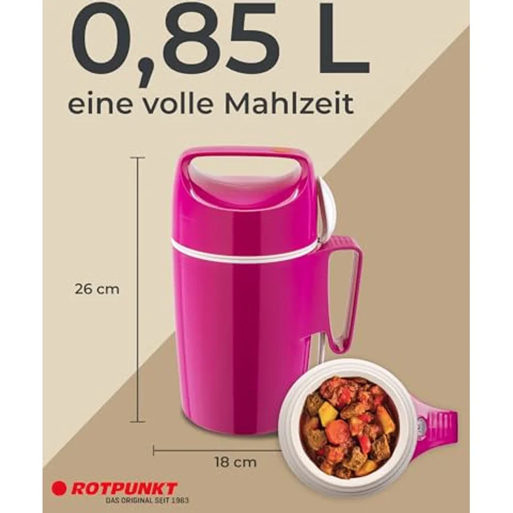 ROTPUNKT Isolier-Speisegefäss 850-0,85 l (Raspberry) Warme Speisen einfach zum transportierenLöffeleinsatzSchraubverschlussstoß- und bruchsicherOutdoor – Bild 4