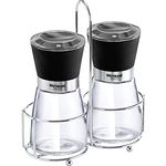 Westmark Menage Gewürzmühle, 3-tlg., Salz- und Pfeffermühle + Ständer mit Tragegriff, Blacky, Transparent/Schwarz/Silber
