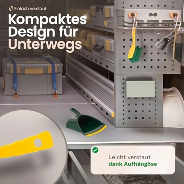 Novaliv 5X Kehrgarnitur Jumbo, 2-tlg. Set aus Kunststoff in Grün und Gelb, Handfeger mit gebogenen Borsten und Kehrschaufel mit Gummilippe – Bild 4