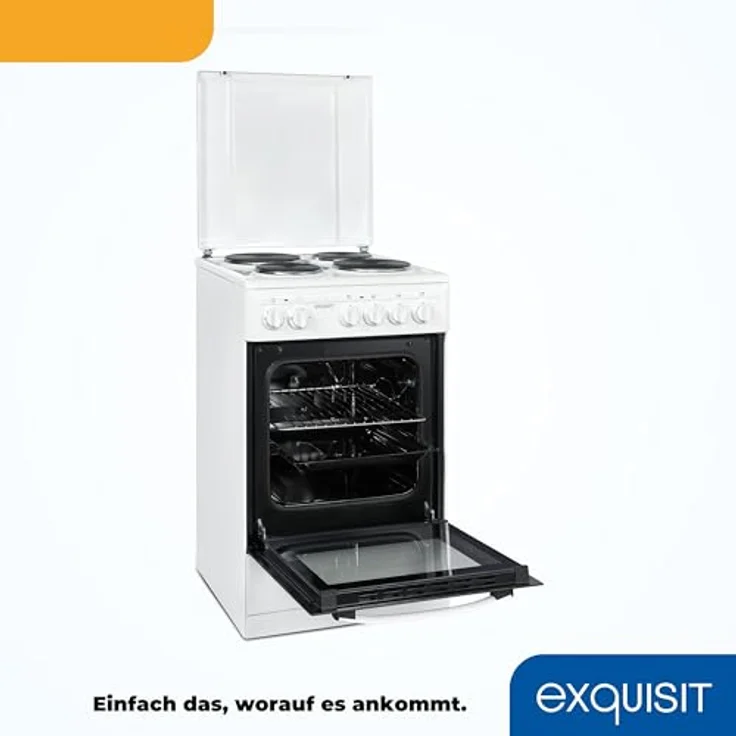 Exquisit Standherd 50 cm, Massekochfeld, 48 l Garraum, einfach zu bedienen, Elektro-Standherd weiss – Bild 5