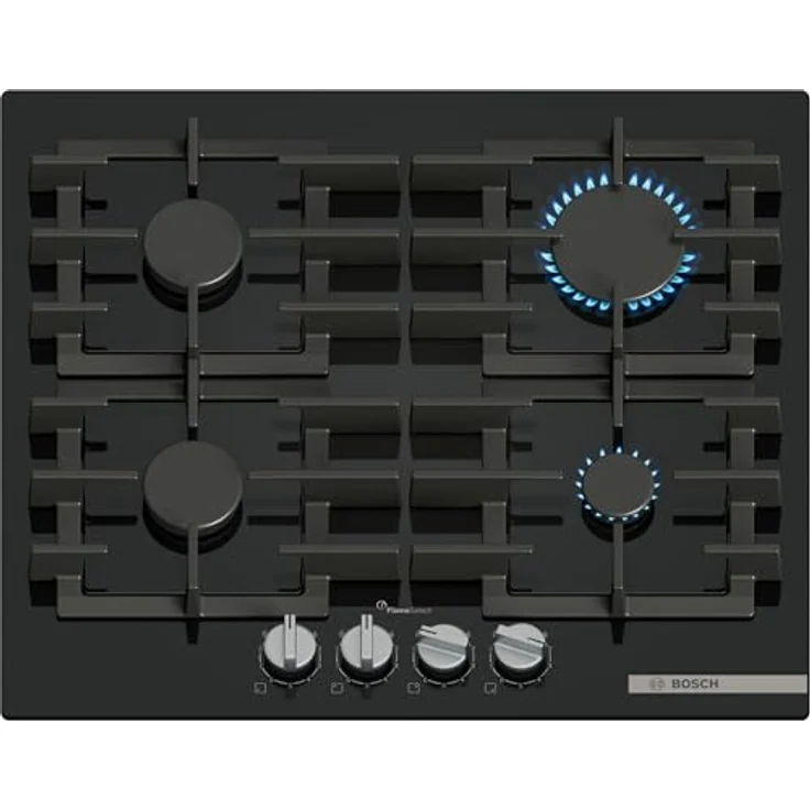 Bosch PPP6A6I40 Serie 6 Gaskochfeld, 4-flammig, 60 cm, schwarz mit FlameSelect und Gusseisenhalterungen – Bild 1