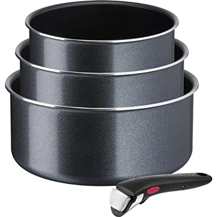 Tefal Ingenio XL Force 4-teiliges Kasserollenset, Antihaftversiegelung, Thermo-Signal, alle Herdarten außer Induktion, grau/blau