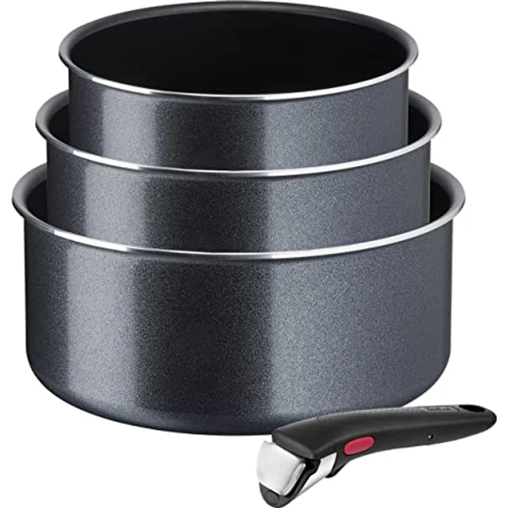 Tefal Ingenio XL Force 4-teiliges Kasserollenset, Antihaftversiegelung, Thermo-Signal, alle Herdarten außer Induktion, grau/blau – Bild 1