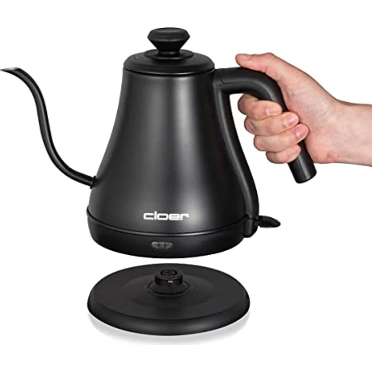 Cloer 4960 Gooseneck Wasserkocher, 1000 Watt, 0,8 Lite, verdecktes Heizelement, abnehmbarer Deckel, Kontrollleuchte, Edelstahl, schwarz – Bild 5