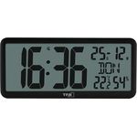 TFA Dostmann Digitale Wanduhr 60.4525, Funkuhr mit XXL Ziffern, Temperatur- und Luftfeuchtigkeitsanzeige, Kalender, schwarzes Design