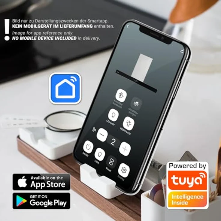 KKT KOLBE DELTA-INSEL-HC Dunstabzugshaube 90cm | Inselhaube aus Edelstahl mit schwarzem Glas, Smart WiFi App, Nachlaufautomatik & SensorTouch Bedienung – Bild 2