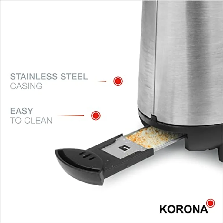 Korona Single 1-Scheiben-Toaster, 550W, inkl. Brötchenaufsatz, Auftau- und Aufwärmfunktion, platzsparend, Edelstahl, schwarz – Bild 4