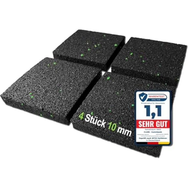 CLARE Premium Schwingungsdämpfer, Antivibrationsmatte für Waschmaschinen und Geräte, 4 Stück Gummipads 10mm, grau, wasserbeständig, TÜV-geprüft – Bild 1