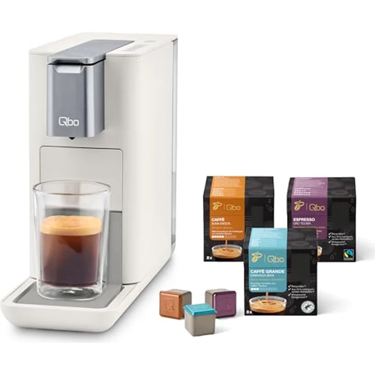 Tchibo Qbo ESSENTIAL Premium Kapselmaschine, Kaffeemaschine mit 24 recyclebaren Kapseln, PressBrew Brühdrucktechnologie, Bright Sand – Bild 1
