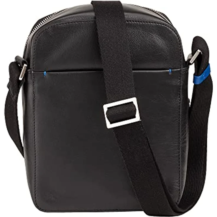 DuDu Herren-Handtasche aus echtem Leder, verstellbare Umhängetasche, kompaktes Design, mehrere Fächer Schwarz – Bild 2