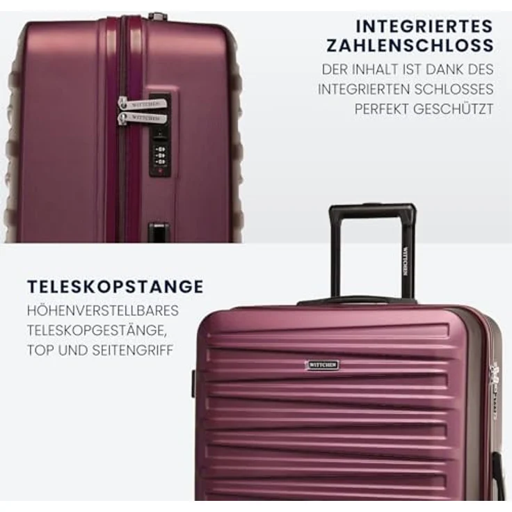 WITTCHEN Skyspeed Line Reisekoffer 4er Koffer-Set, Hartschalenkoffer aus strapazierfähigem ABS, Maroon, mit Kosmetikkoffer und Kombinationsschloss – Bild 4