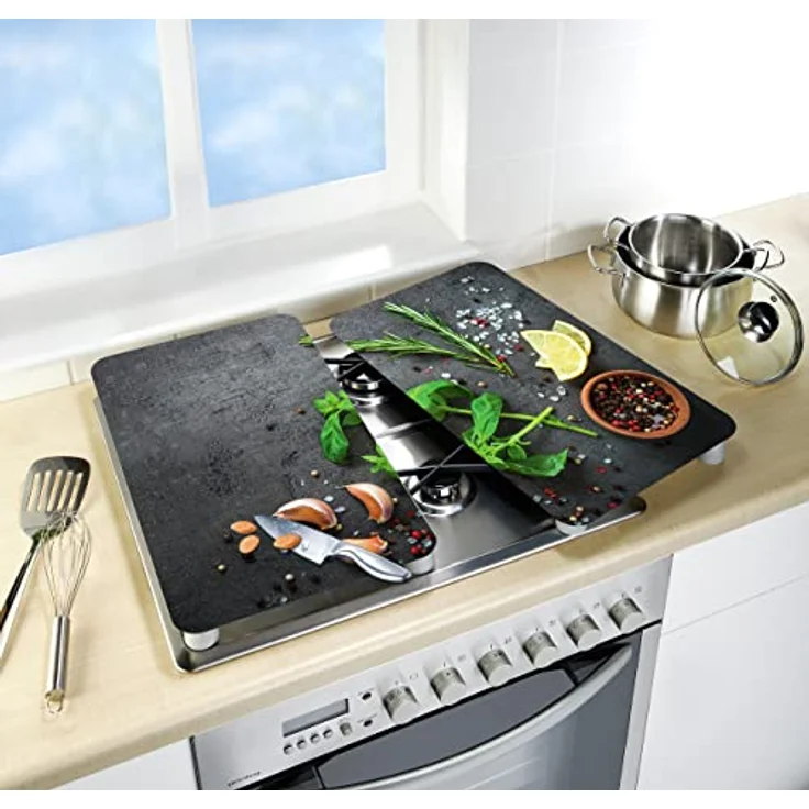 WENKO Herdabdeckplatte Universal Kräuter, 2er Set Herdabdeckung für alle Herdarten aus gehärtetem Glas, Herdabdeckplatten auch als Schneidebrett nutzbar, hygienisch, kratz- und schlagfest, 30 x 52 cm – Bild 6