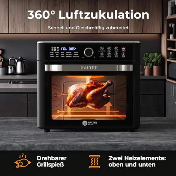 Balter Heißluftfritteuse XXL 22L Airfryer, 200 Programme, 40°-230°, Dörrautomat, 16 in 1 heissluftfritteuse, friteuse ohne Öl, Minibackofen, Rezeptbuch, 1800W – Bild 2
