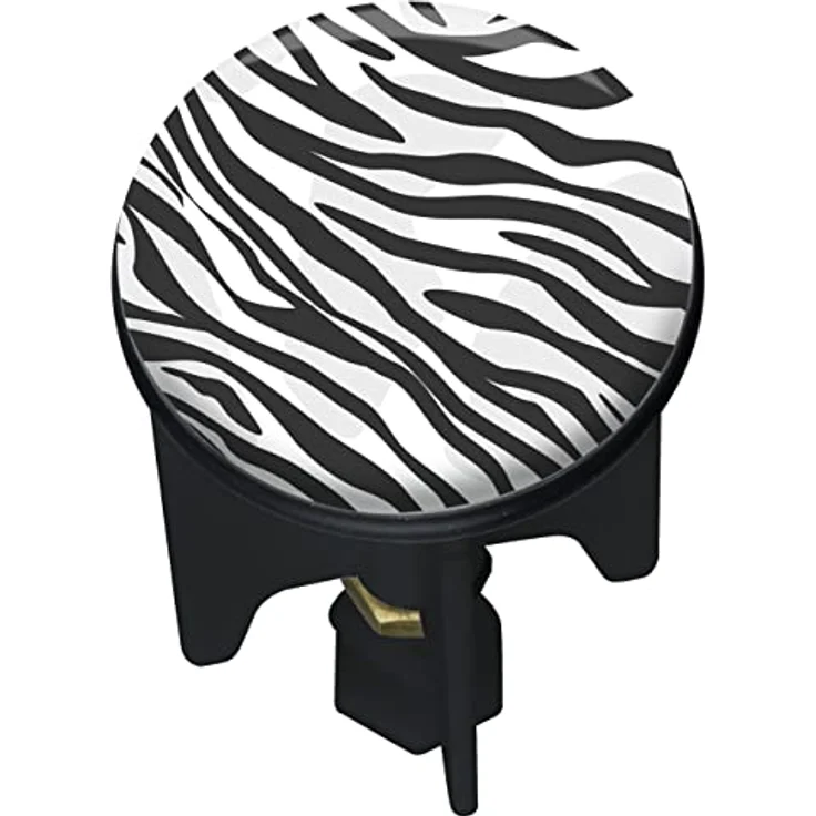 WENKO Abflussstopfen Pluggy® Wild, höhenverstellbarer Waschbeckenstöpsel für alle handelsüblichen Waschbecken, aus Messing und Kunststoff gefertigt, Ø 3,9 x 6,5 cm, Zebra-Design, Weiß/Schwarz – Bild 1