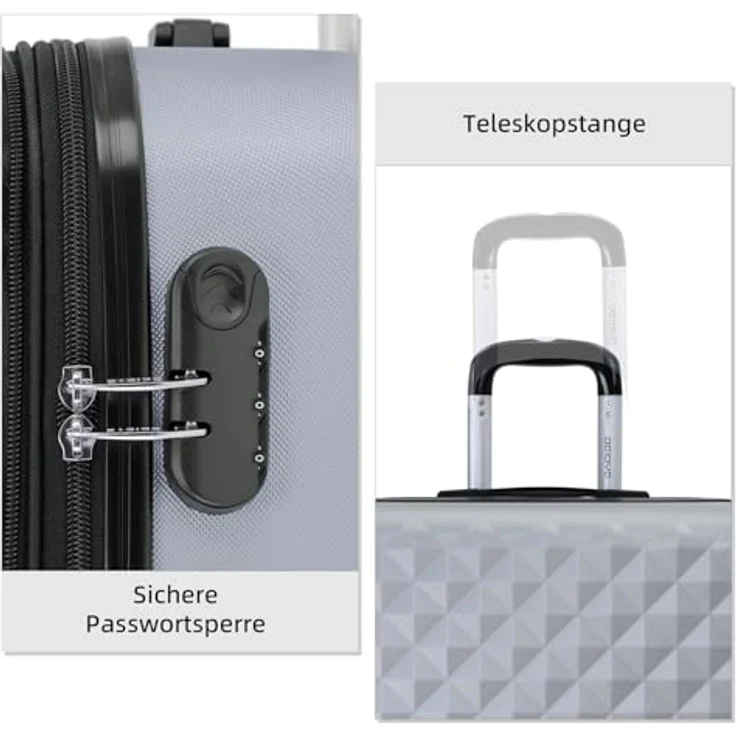 BEIBYE Zwillingsrollen 2066 Hartschalen-Koffer, ABS-Kunststoff, Zahlenschloss mit Doppelreißverschluss, exklusive Innenausstattung, Silber, Größe M – Bild 5