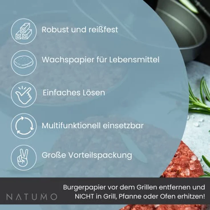 natumo Burgerpresse NATUMO Antihaft Burger Papier Zuschnitte, 11 cm, 500 Blatt, rund – Bild 5
