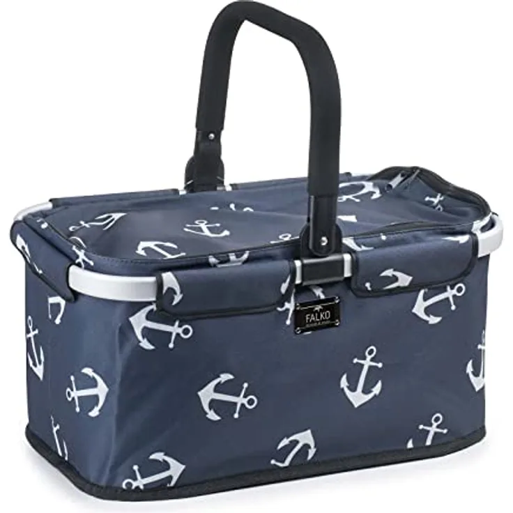 Genius Einkaufskorb Falko Premium, 22 L Tragekorb aus strapazierfähigem Polyester mit Reißverschluss und faltbarem Alu-Rahmen für Picknick und Camping