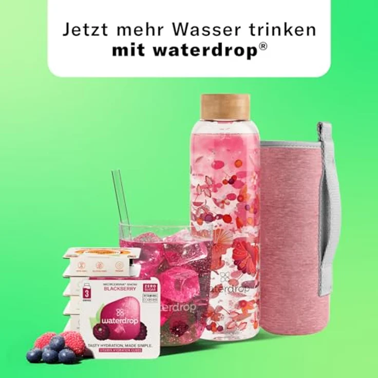 Waterdrop Starterset Trinkflasche aus Glas 600ml Relax Melange mit 6 fruchtigen Sorten – Bild 7