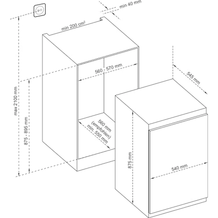 Vestel VEKS2136-1 Einbaukühlschrank ohne Gefrierfach | Nische/Höhe 88cm | 126 Liter | Vollraumkühlschrank | Weiß – Bild 5
