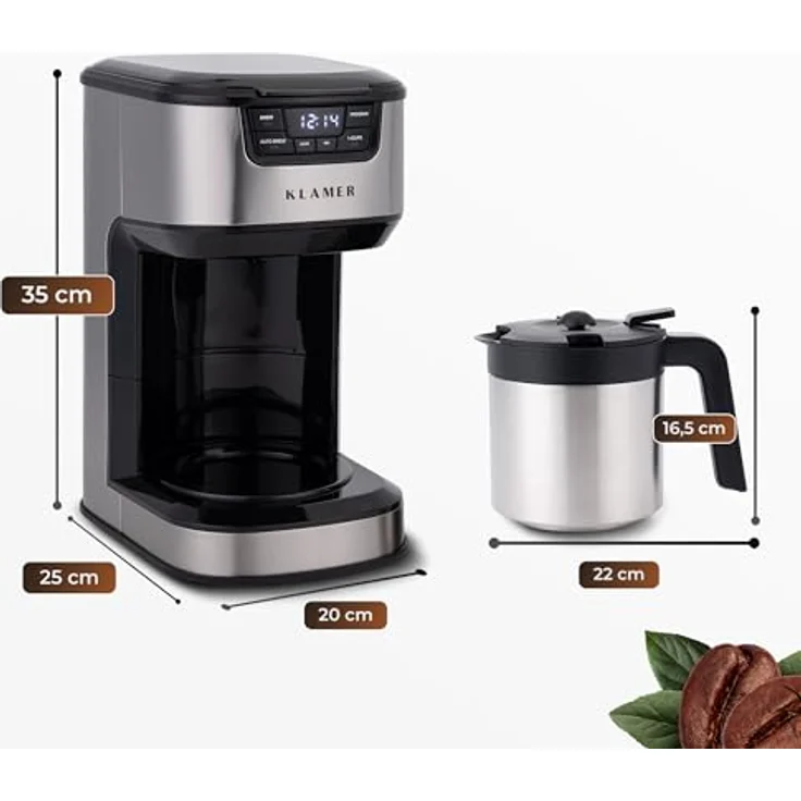 KLAMER Filterkaffeemaschine mit Thermoskanne, 1,25L Fassungsvermögen, Startzeitvorwahl & Tropf-Stopp, 1000 Watt für bis zu 10 Tassen – Bild 7