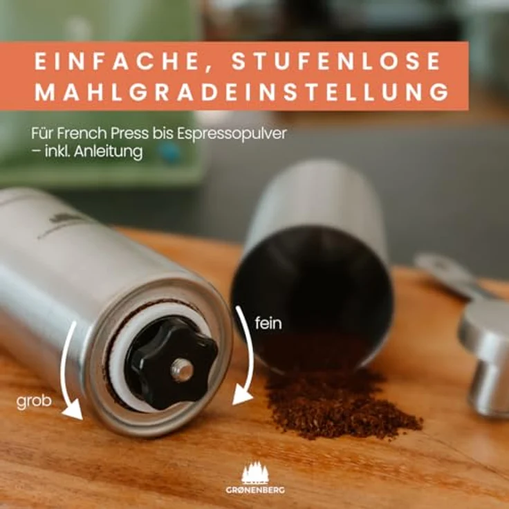 Groenenberg Spar Set 5 | French Press Thermo (3 Größen) + Edelstahl Kaffeemühle manuell | Handkaffeemühle | Kaffeepresse inkl. Ersatzfiltern (1 Liter French Press) – Bild 6